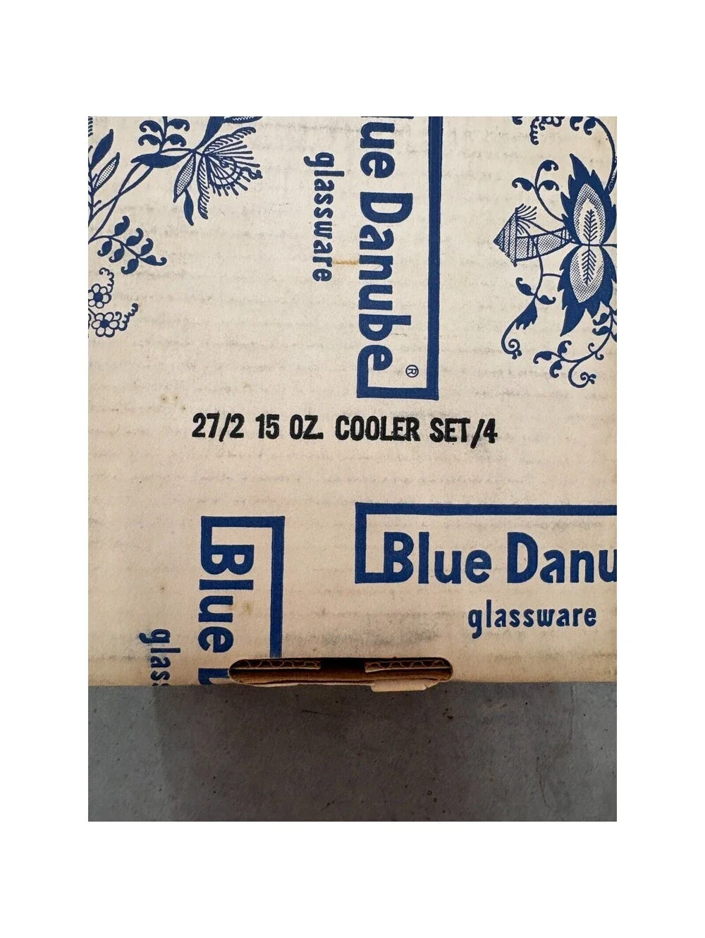 Blue Danube Glassware 15 oz Cooler Tumblers – Set of 4 w/ Box Blue Floral Onion